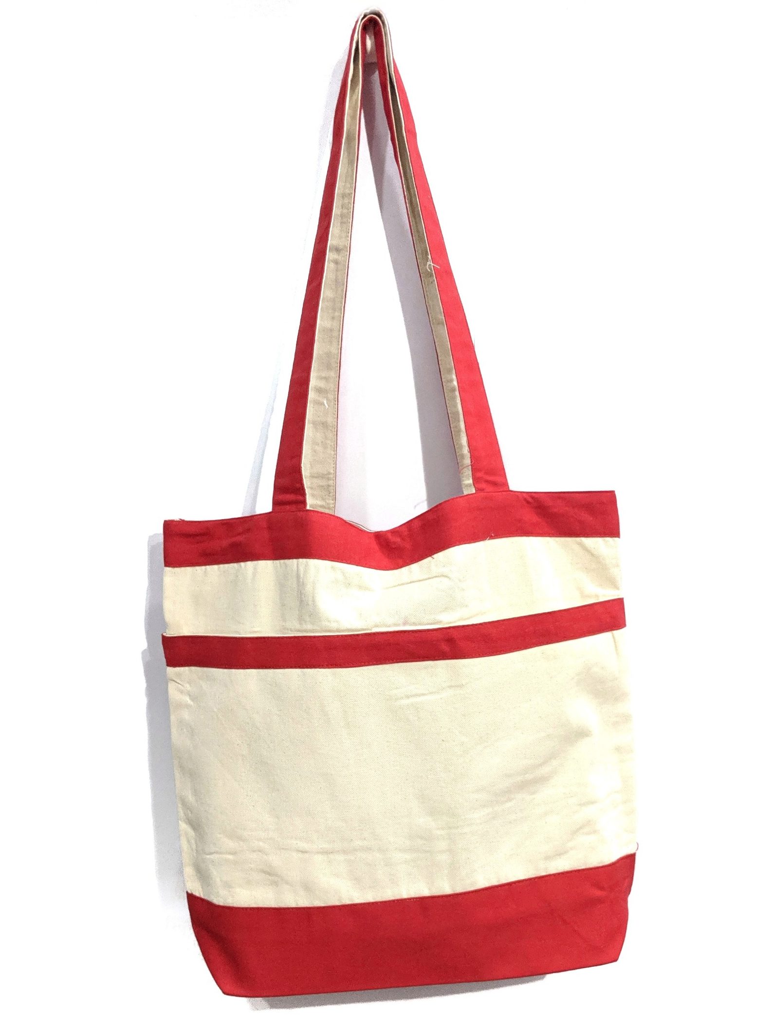 red canvas bag