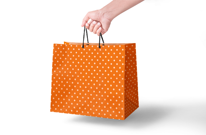 Orange Polka Paper Gift Bags 8x8x3 (50 Count) - No Plastic Shop